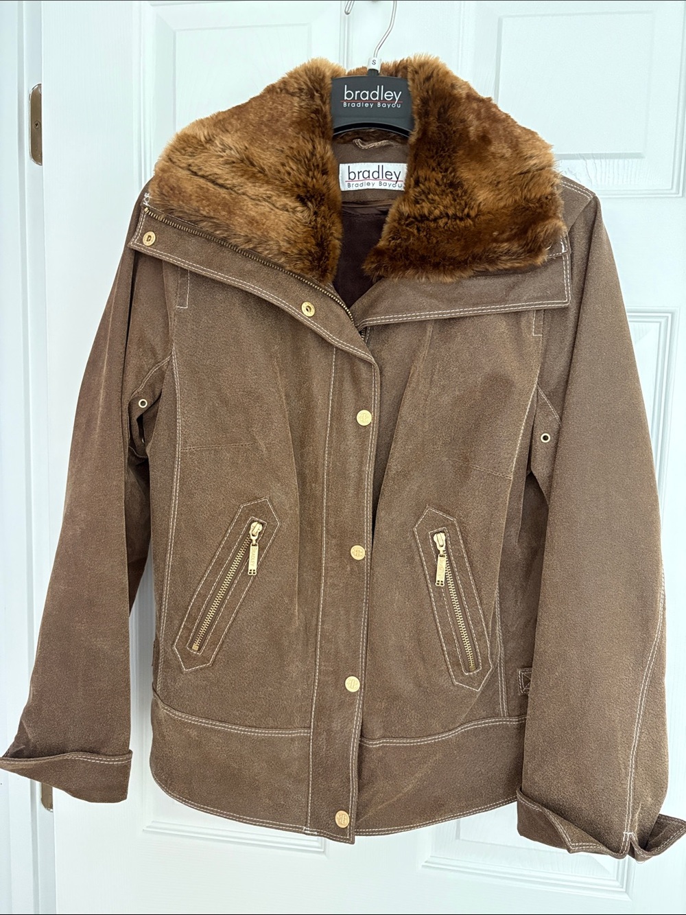 Bradley Bayou Brown Leather Moto Jacket with Removable Fur Collar and Lining
